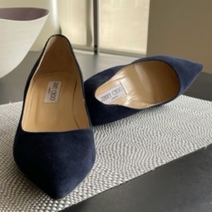 Jimmy Choo, London  Navy Blue Suede Kitten Heels